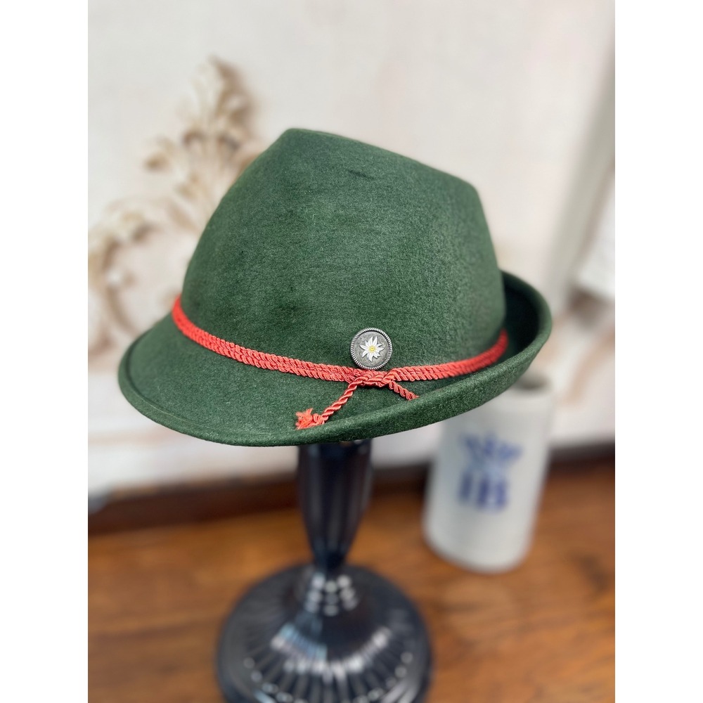 Oktoberfest German Austria Bavarian Alpine Wool Hat Green Sz 8x6.25in M/Lg w/pin